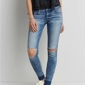 American Eagle Distressed Super Low Rise Jegging Jeans Sz 16 Short